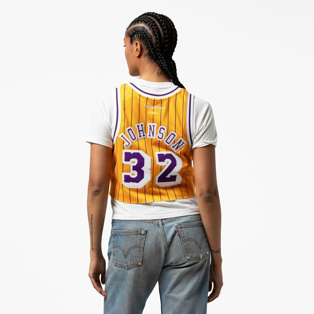Magic Johnson Los Angeles Lakers Mitchell & Ness x DANNIJO Women's Fashion Cropped Basketball Jersey - Yellow