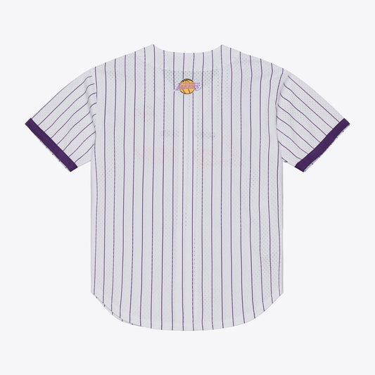 Los Angeles Lakers Mitchell & Ness Head Coach Pinstripe Mesh Full - Button Baseball Jersey - White