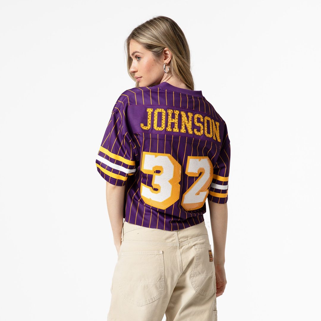 Magic Johnson Los Angeles Lakers Mitchell & Ness x DANNIJO Women's Cropped Football Fashion Jersey - Purple