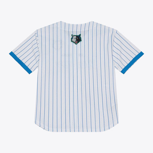Minnesota Timberwolves Mitchell & Ness Head Coach Pinstripe Mesh Full - Button Baseball Jersey - White