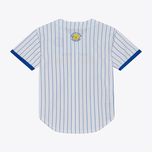 Golden State Warriors Mitchell & Ness Head Coach Pinstripe Mesh Full - Button Baseball Jersey - White