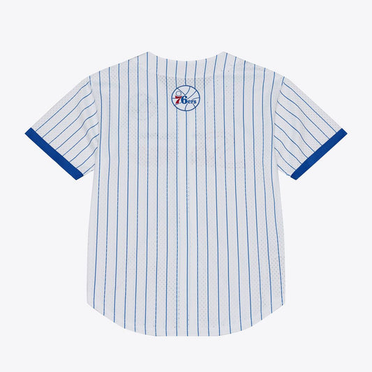 Philadelphia 76ers Mitchell & Ness Head Coach Pinstripe Mesh Full - Button Baseball Jersey - White