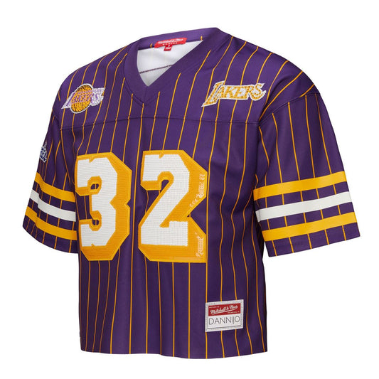 Magic Johnson Los Angeles Lakers Mitchell & Ness x DANNIJO Women's Cropped Football Fashion Jersey - Purple