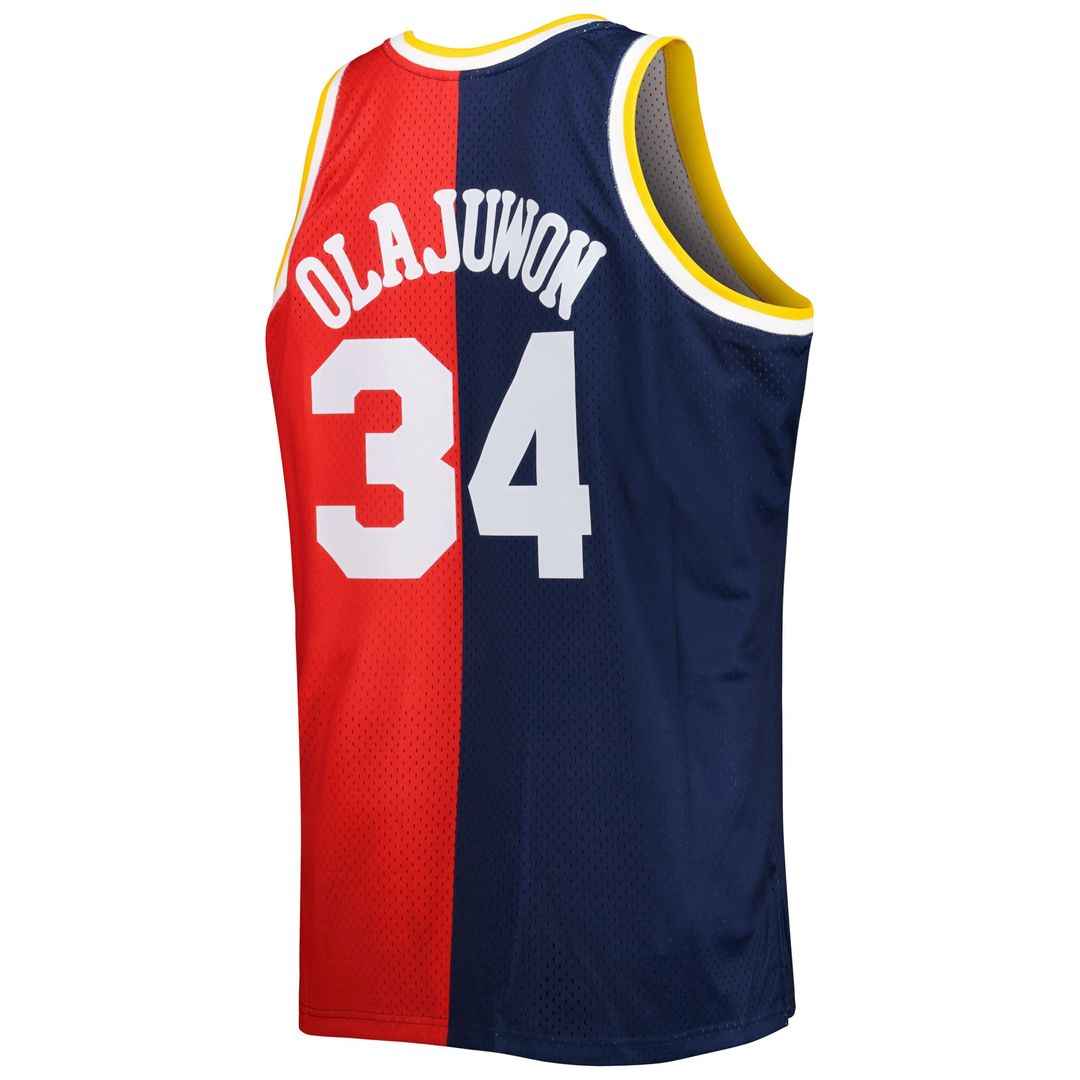 Hakeem Olajuwon Houston Rockets Mitchell & Ness Big & Tall Hardwood Classics 1993/94 Split Swingman Jersey - Navy/Red