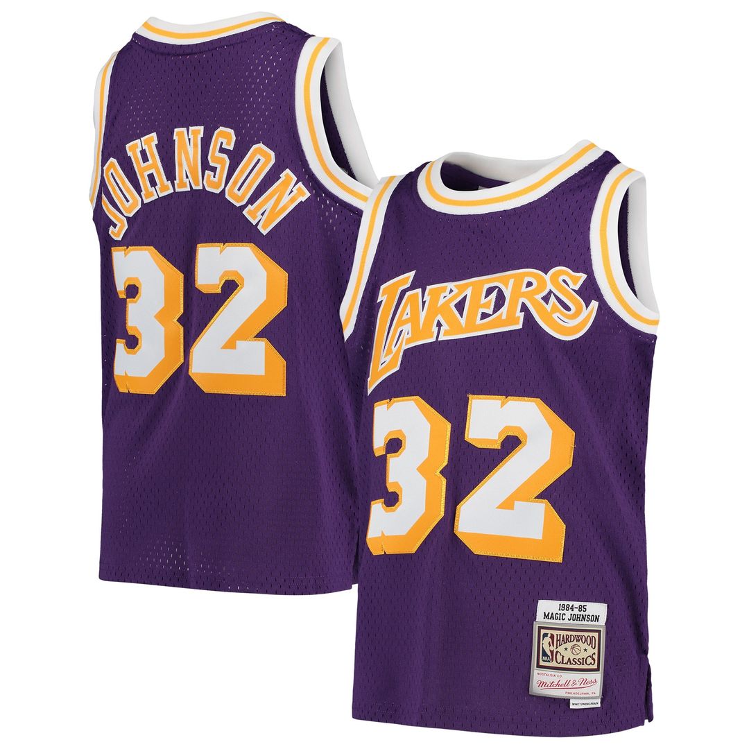 Magic Johnson Los Angeles Lakers Mitchell & Ness Youth 1984 - 85 Hardwood Classics Swingman Throwback Jersey - Purple