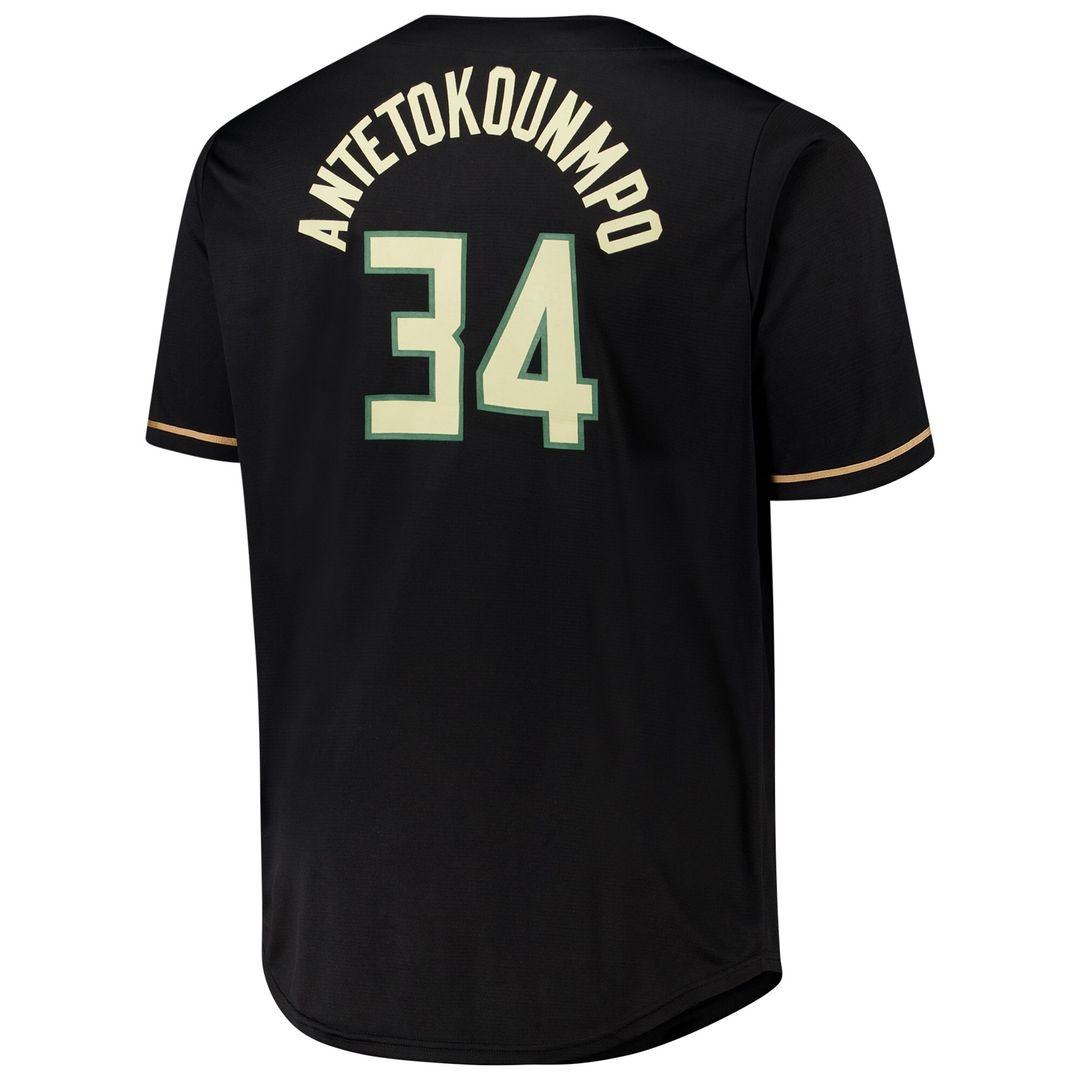 Giannis Antetokounmpo Milwaukee Bucks Profile Big & Tall Name & Number Button - Up Jersey - Black