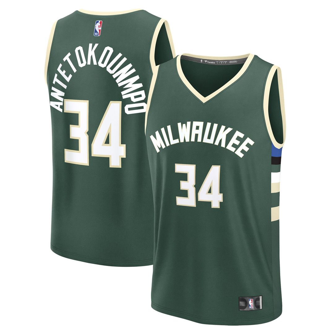 Giannis Antetokounmpo Milwaukee Bucks Fanatics Youth Fast Break Player Replica Jersey - Icon Edition - Hunter Green