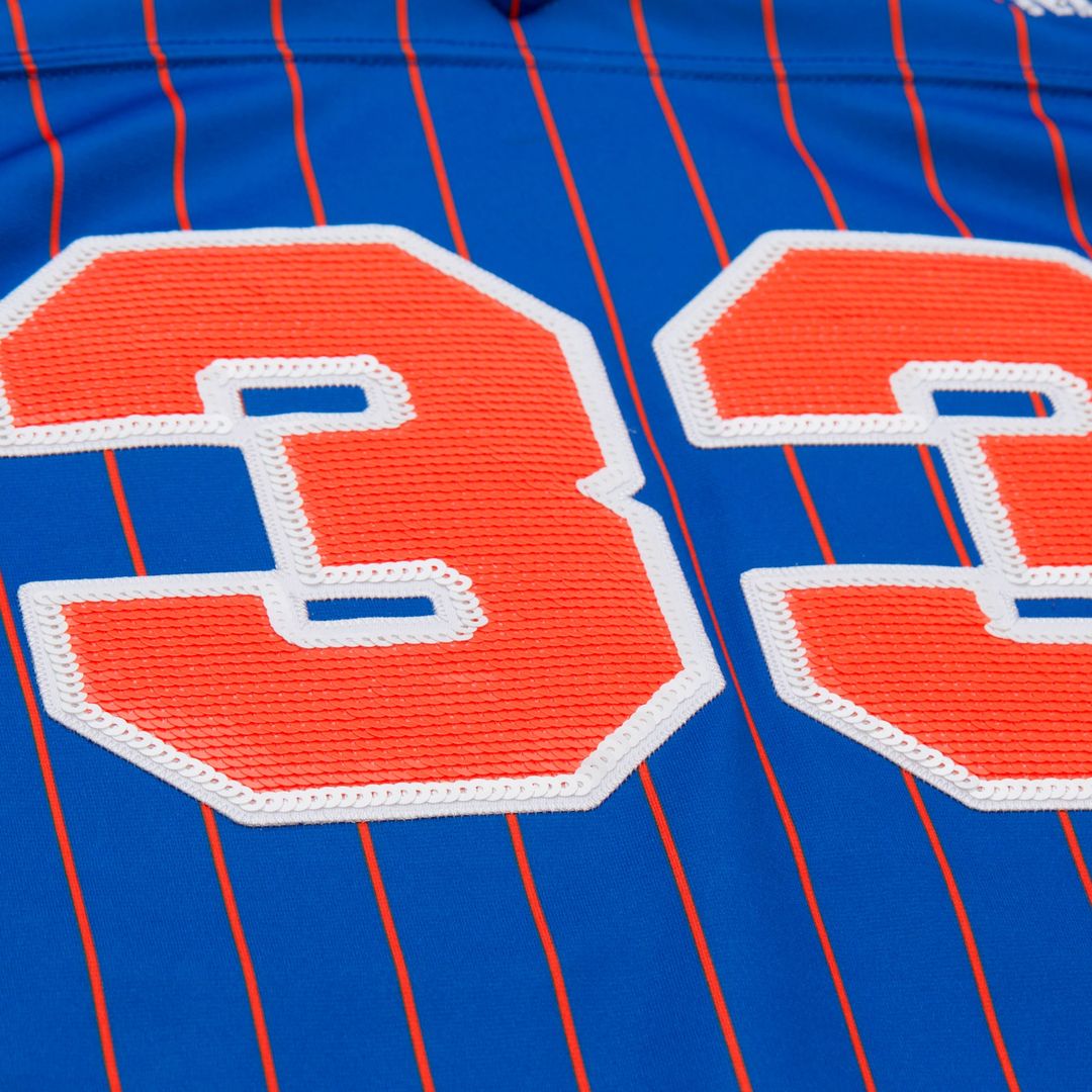 Patrick Ewing New York Knicks Mitchell & Ness x DANNIJO Women's Name & Number Cropped Football Jersey - Blue