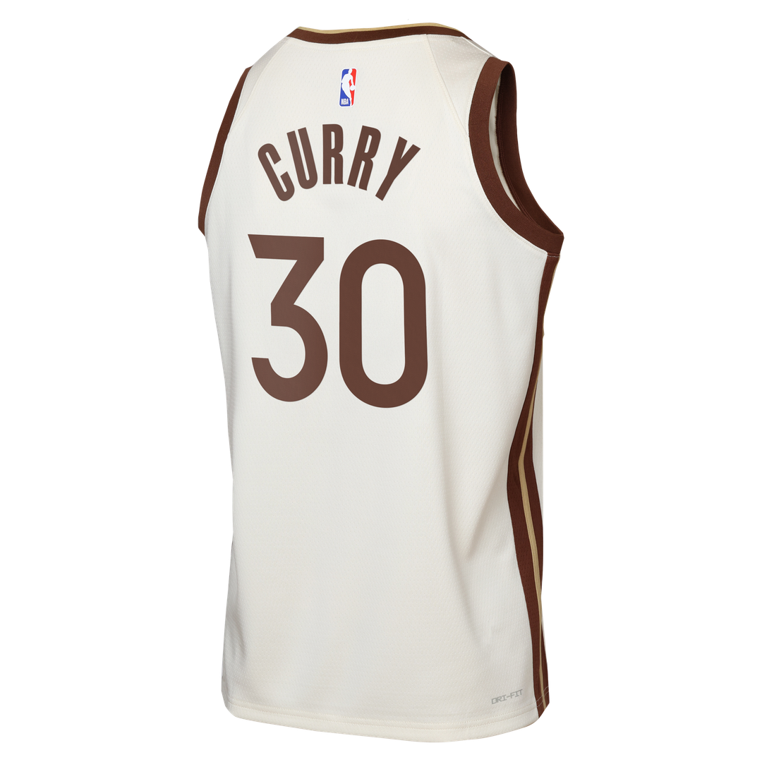 Stephen Curry Golden State Warriors Nike Youth Swingman Finished Badge Player Jersey - City Edition - Tan