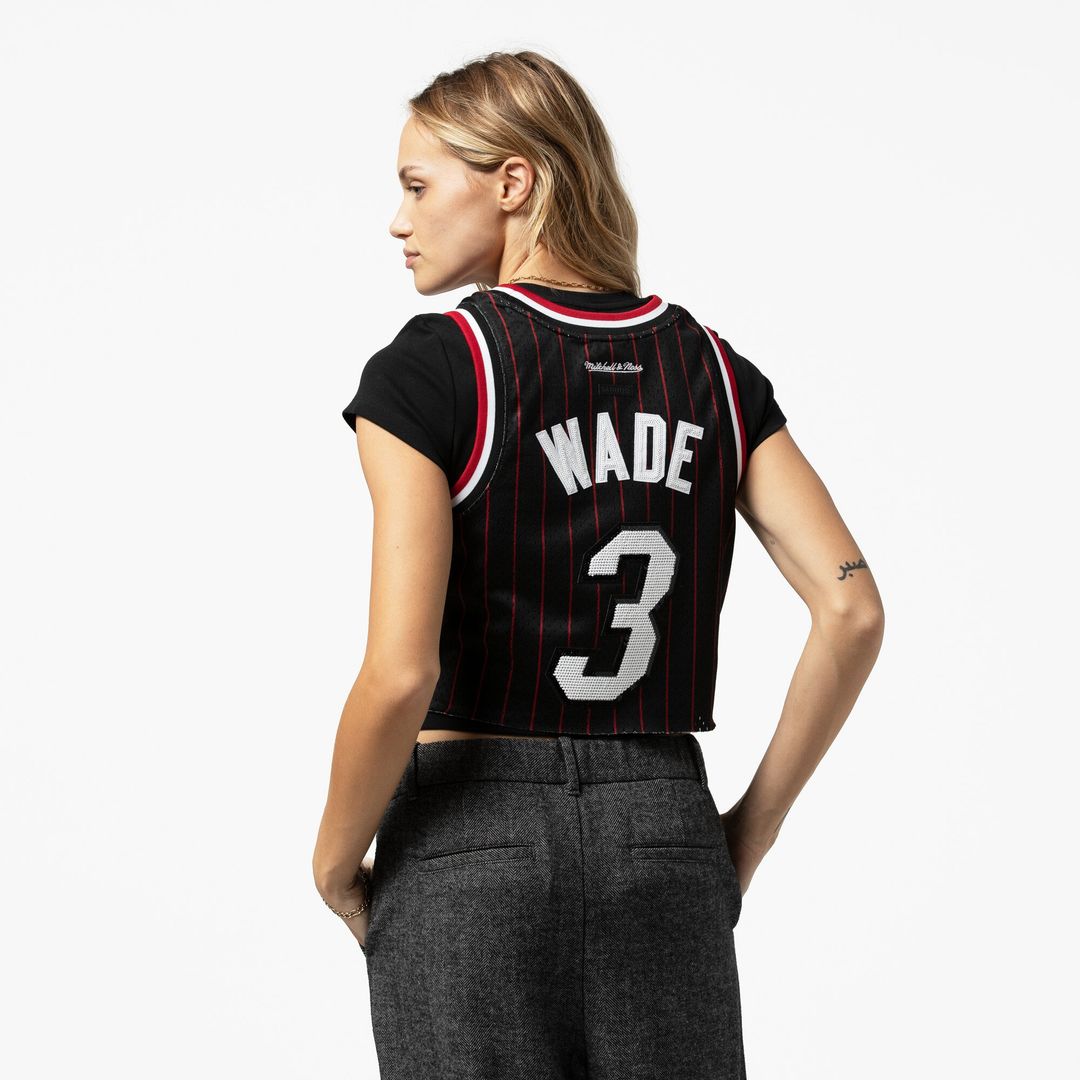 Dwyane Wade Miami Heat Mitchell & Ness x DANNIJO Women's Fashion Cropped Basketball Jersey - Black