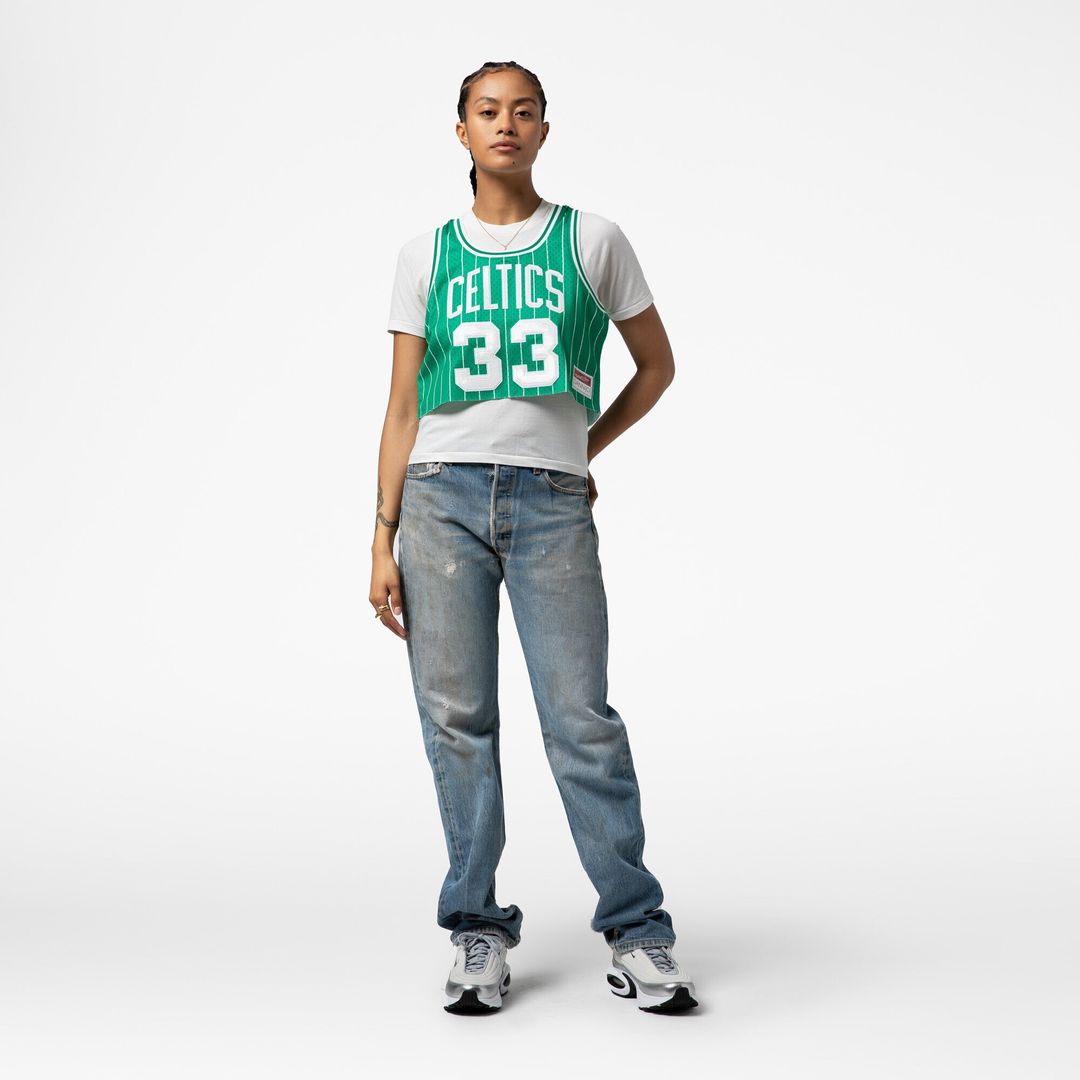 Larry Bird Boston Celtics Mitchell & Ness x DANNIJO Women's Fashion Cropped Basketball Jersey - Kelly Green