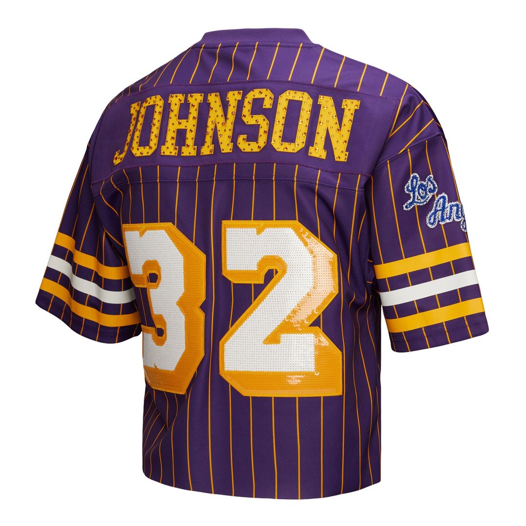 Magic Johnson Los Angeles Lakers Mitchell & Ness x DANNIJO Women's Cropped Football Fashion Jersey - Purple