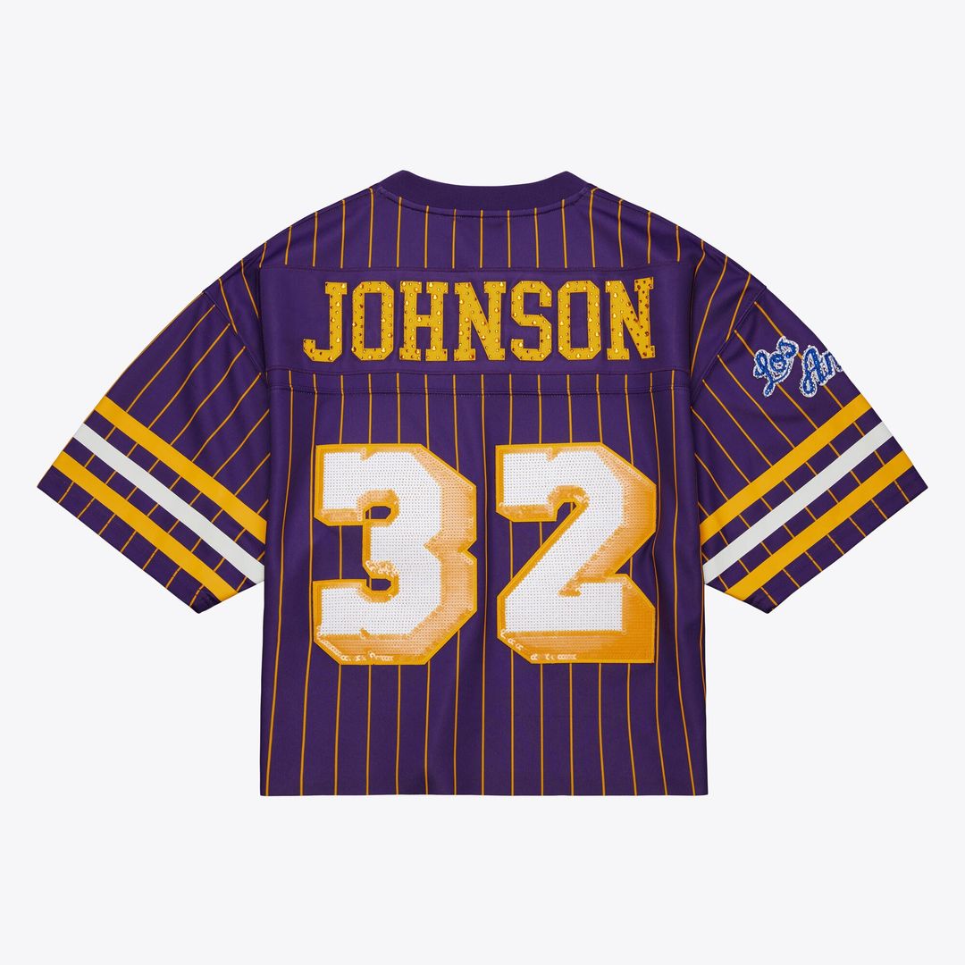 Magic Johnson Los Angeles Lakers Mitchell & Ness x DANNIJO Women's Cropped Football Fashion Jersey - Purple