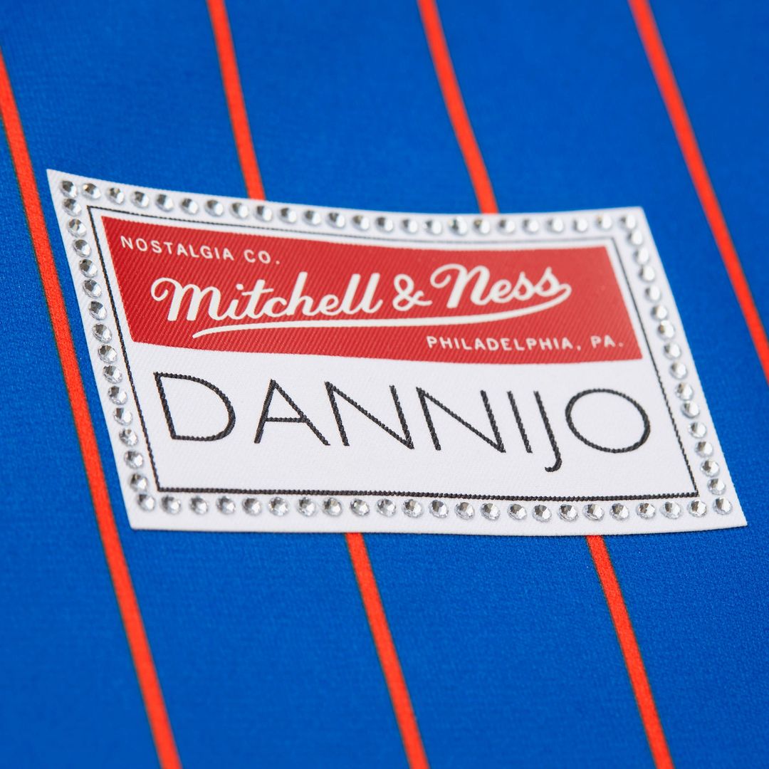 Patrick Ewing New York Knicks Mitchell & Ness x DANNIJO Women's Name & Number Cropped Football Jersey - Blue