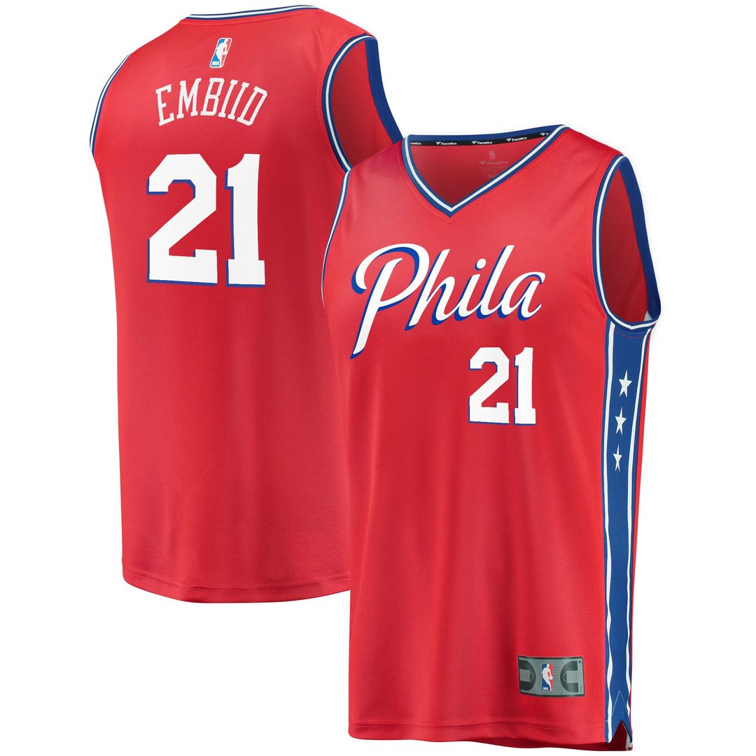 Joel Embiid Philadelphia 76ers Fanatics Youth 2019/20 Fast Break Replica Player Team Jersey - Statement Edition - Red
