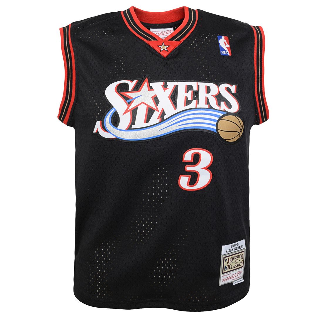 Allen Iverson Philadelphia 76ers Mitchell & Ness Youth 2000 - 01 Swingman Road Jersey - Black