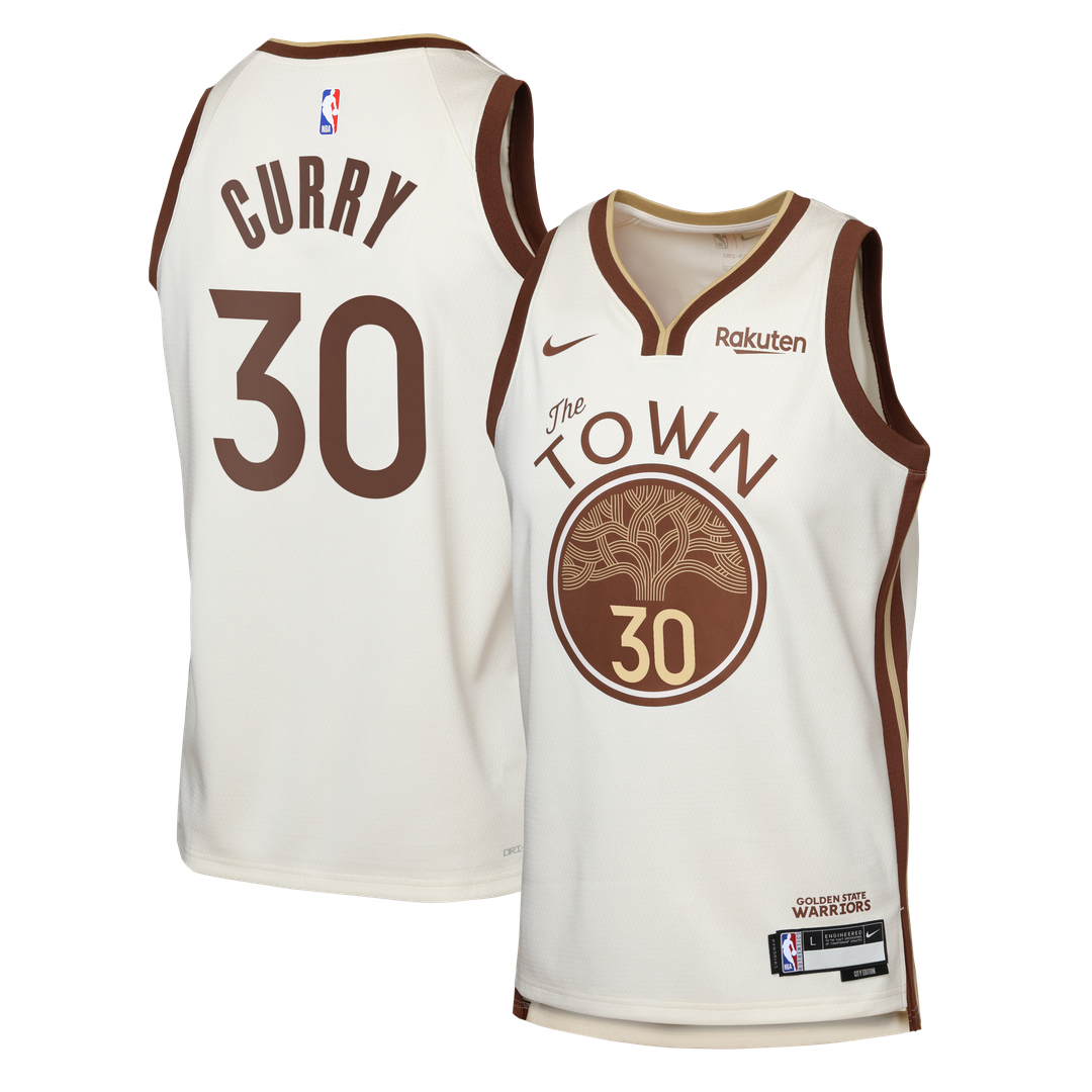 Stephen Curry Golden State Warriors Nike Youth Swingman Finished Badge Player Jersey - City Edition - Tan