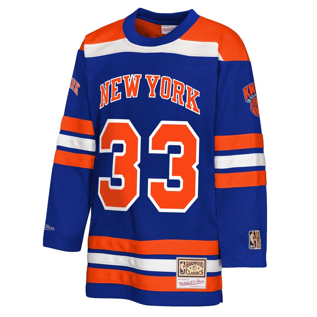 Patrick Ewing New York Knicks Mitchell & Ness Youth Maxxed Out 2.0 Fashion Hockey Jersey - Blue