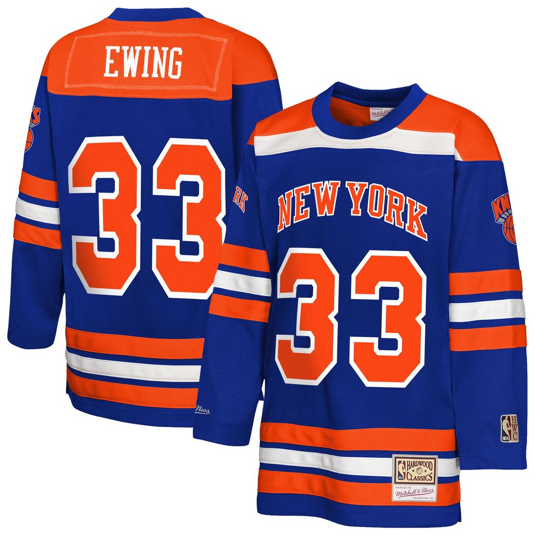 Patrick Ewing New York Knicks Mitchell & Ness Youth Maxxed Out 2.0 Fashion Hockey Jersey - Blue