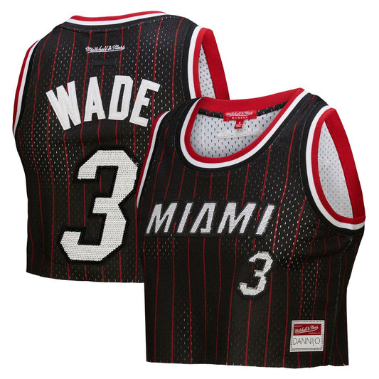 Dwyane Wade Miami Heat Mitchell & Ness x DANNIJO Women's Fashion Cropped Basketball Jersey - Black
