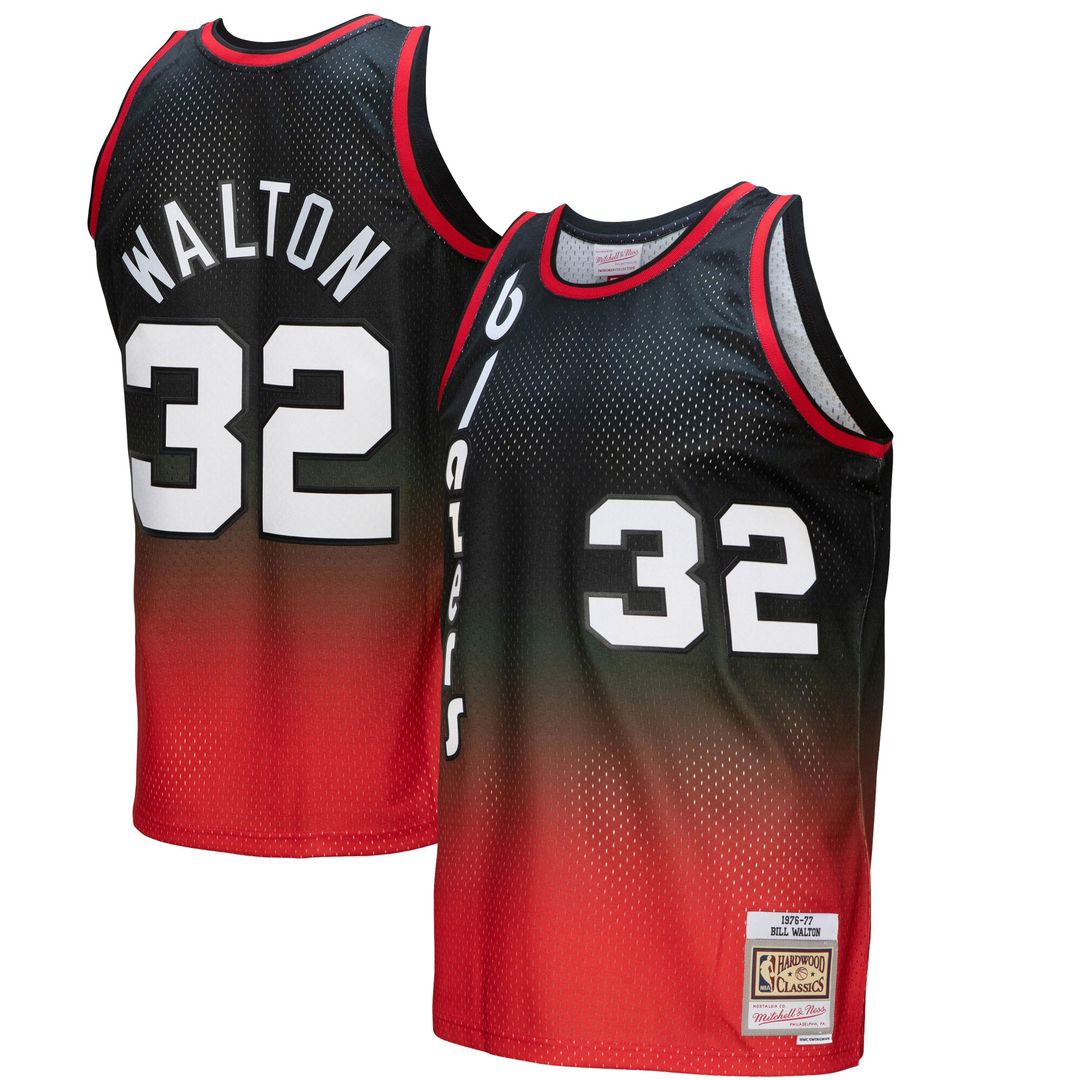 Bill Walton Portland Trail Blazers Mitchell & Ness 1976/77 Hardwood Classics Fadeaway Player Swingman Jersey - Red/Black
