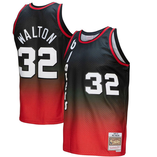 Bill Walton Portland Trail Blazers Mitchell & Ness 1976/77 Hardwood Classics Fadeaway Player Swingman Jersey - Red/Black