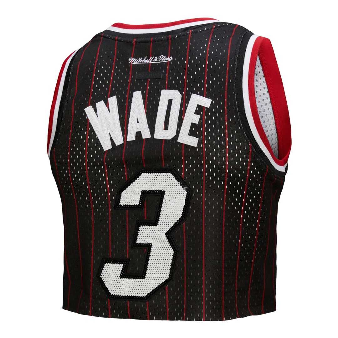 Dwyane Wade Miami Heat Mitchell & Ness x DANNIJO Women's Fashion Cropped Basketball Jersey - Black