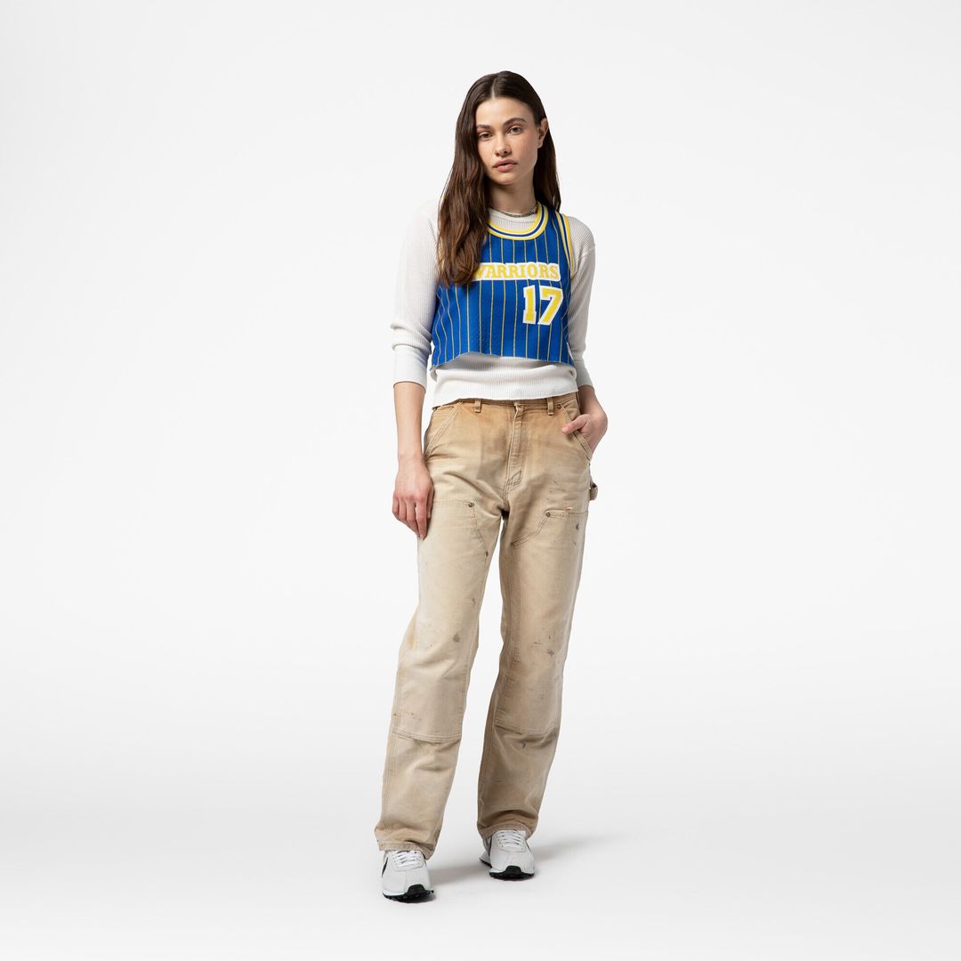Chris Mullin Golden State Warriors Mitchell & Ness x DANNIJO Women's Fashion Cropped Basketball Jersey - Royal