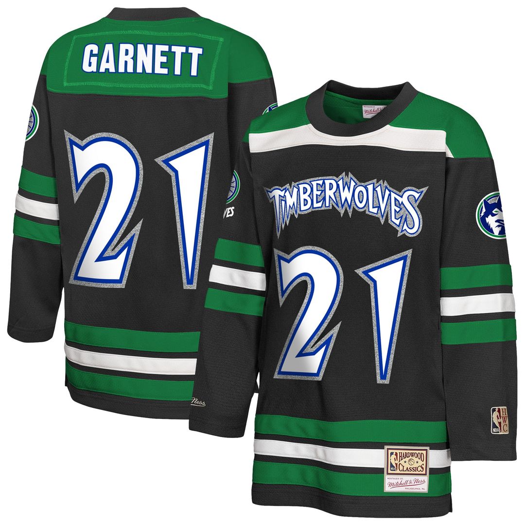 Kevin Garnett Minnesota Timberwolves Mitchell & Ness Youth Maxxed Out 2.0 Fashion Hockey Jersey - Black