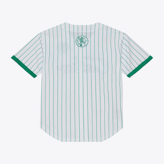 Boston Celtics Mitchell & Ness Head Coach Pinstripe Mesh Full - Button Baseball Jersey - White