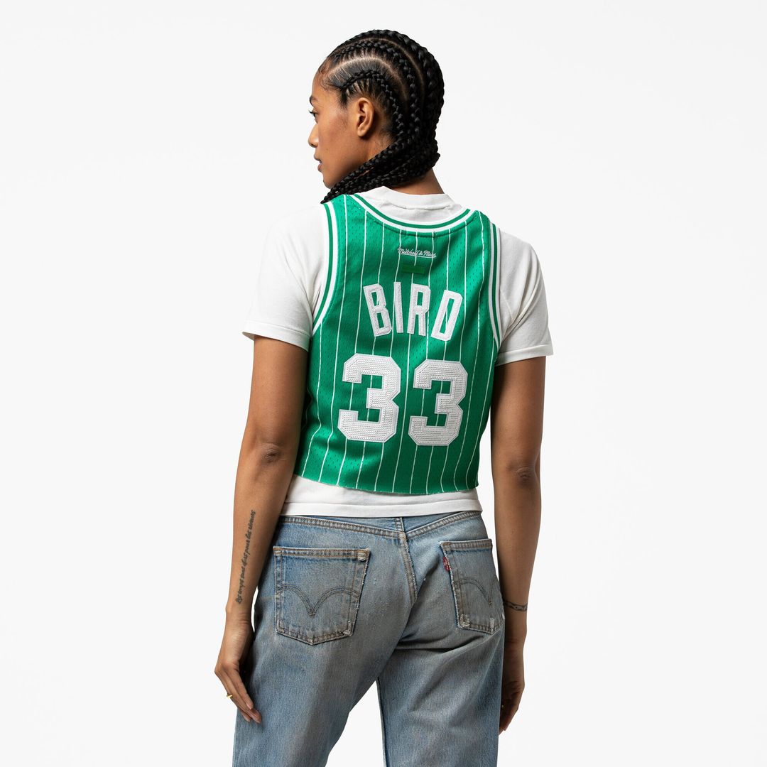Larry Bird Boston Celtics Mitchell & Ness x DANNIJO Women's Fashion Cropped Basketball Jersey - Kelly Green