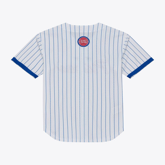 Detroit Pistons Mitchell & Ness Head Coach Pinstripe Mesh Full - Button Baseball Jersey - White