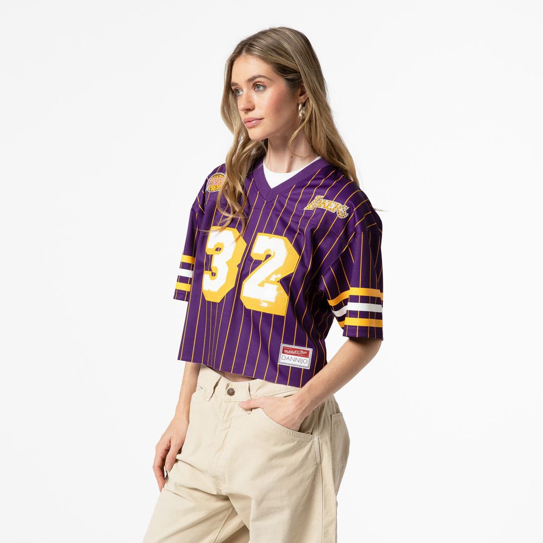 Magic Johnson Los Angeles Lakers Mitchell & Ness x DANNIJO Women's Cropped Football Fashion Jersey - Purple