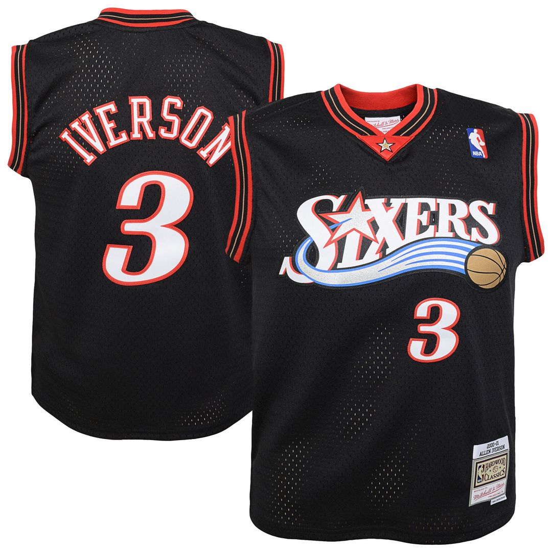 Allen Iverson Philadelphia 76ers Mitchell & Ness Youth 2000 - 01 Swingman Road Jersey - Black