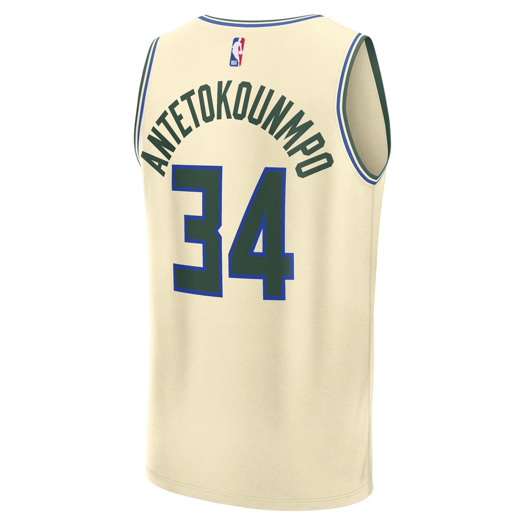 Giannis Antetokounmpo Milwaukee Bucks Fanatics Youth 2025/26 City Edition Fast Break Jersey - Cream